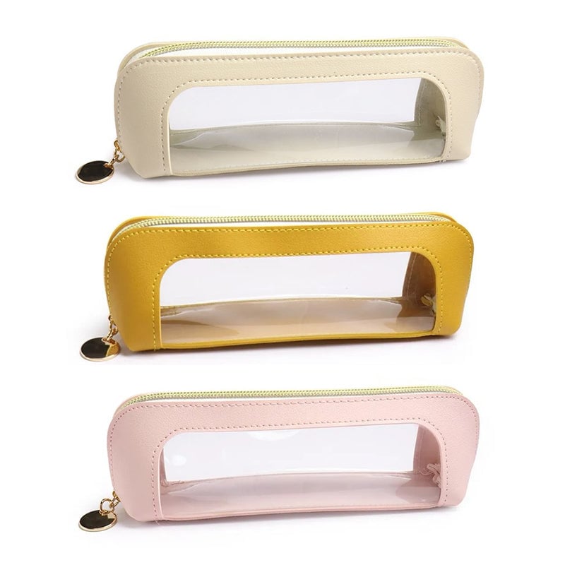 Tragbare Aufbewahrungstasche mit transparentem Fenster (Gelb + Rosa + Cremeweiß)