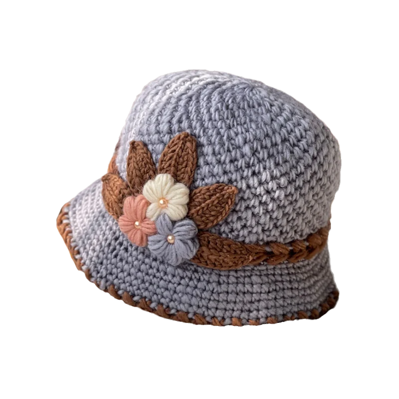 Verdickte Damen-Wollmütze mit Blumenmuster