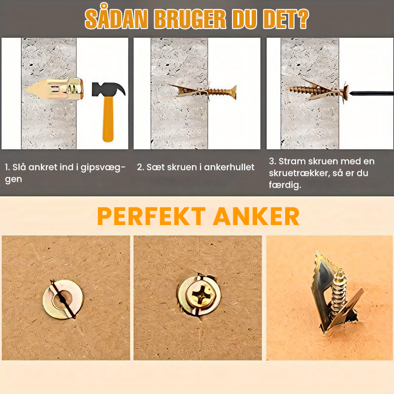 Gipsvæg Udlægningsankre + Højstyrk Zink Skruer Kit (Pakke med 100)