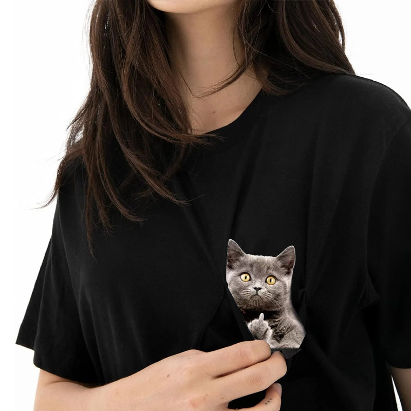 Versteckter Mittelfinger Signiert Lustige Katze Bedrucktes T-Shirt
