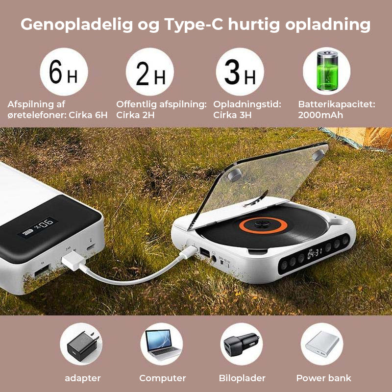 Bærbar Bluetooth-kompatibel cd-afspiller