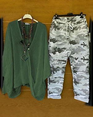 Modisches, lässiges, zweiteiliges Set mit Camouflage-Print