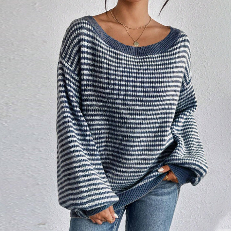 Gestreifter Pullover mit überschnittenen Schultern für Damen