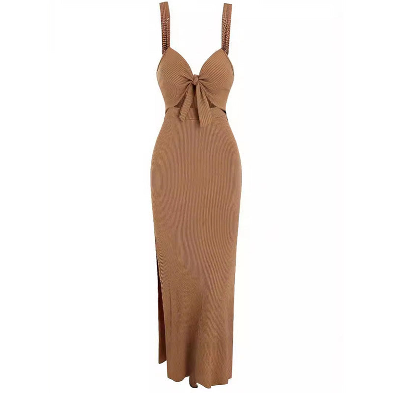 Schlichtes Camisole-Kleid mit Cut-Outs, Knoten vorne und Schlitz am Oberschenkel für Damen