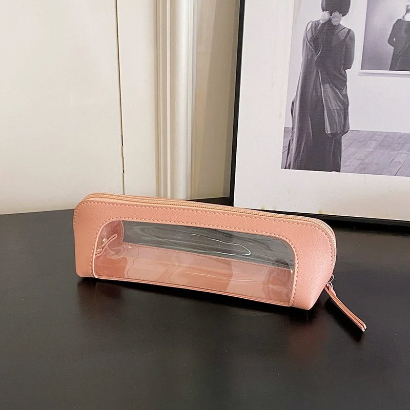 Tragbare Aufbewahrungstasche mit transparentem Fenster (Gelb + Rosa + Cremeweiß)