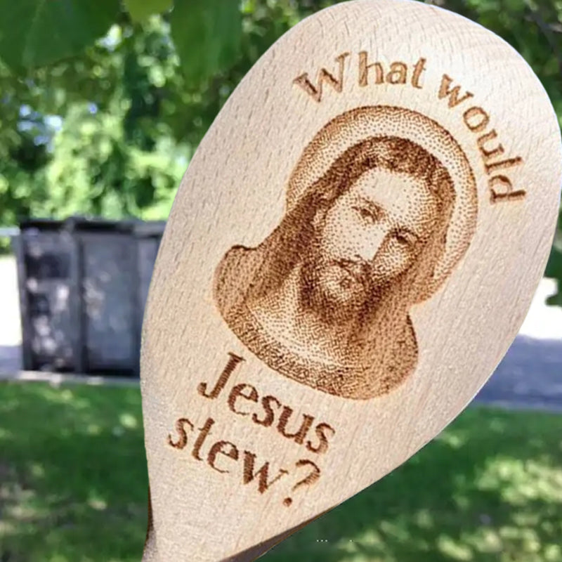Interessanter Holzlöffel über Jesus