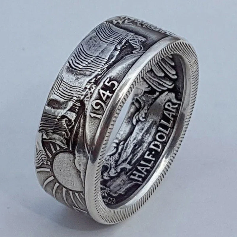 1945 gravierter Halbdollar Münz Ring