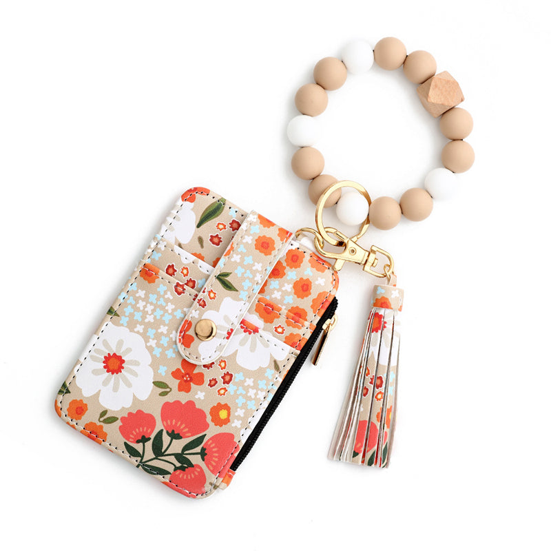 Florale Lederbrieftasche mit Schlüsselanhänger und Armband