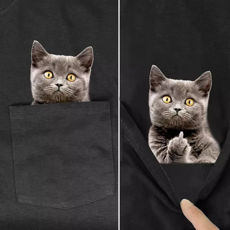 Versteckter Mittelfinger Signiert Lustige Katze Bedrucktes T-Shirt