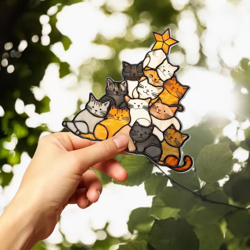 Katte Juletræ Suncatcher Ornament