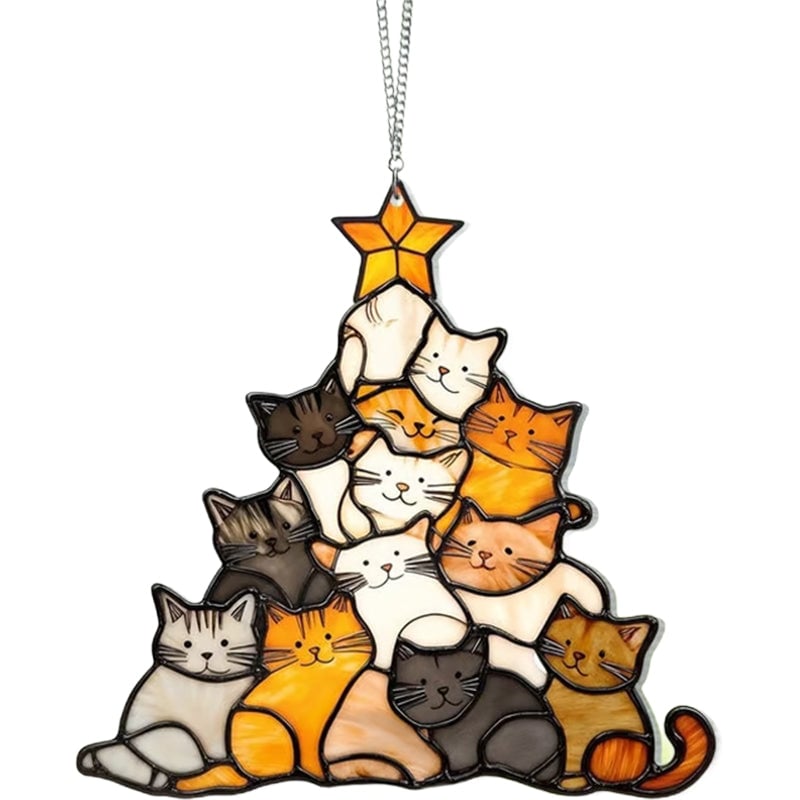 Katte Juletræ Suncatcher Ornament