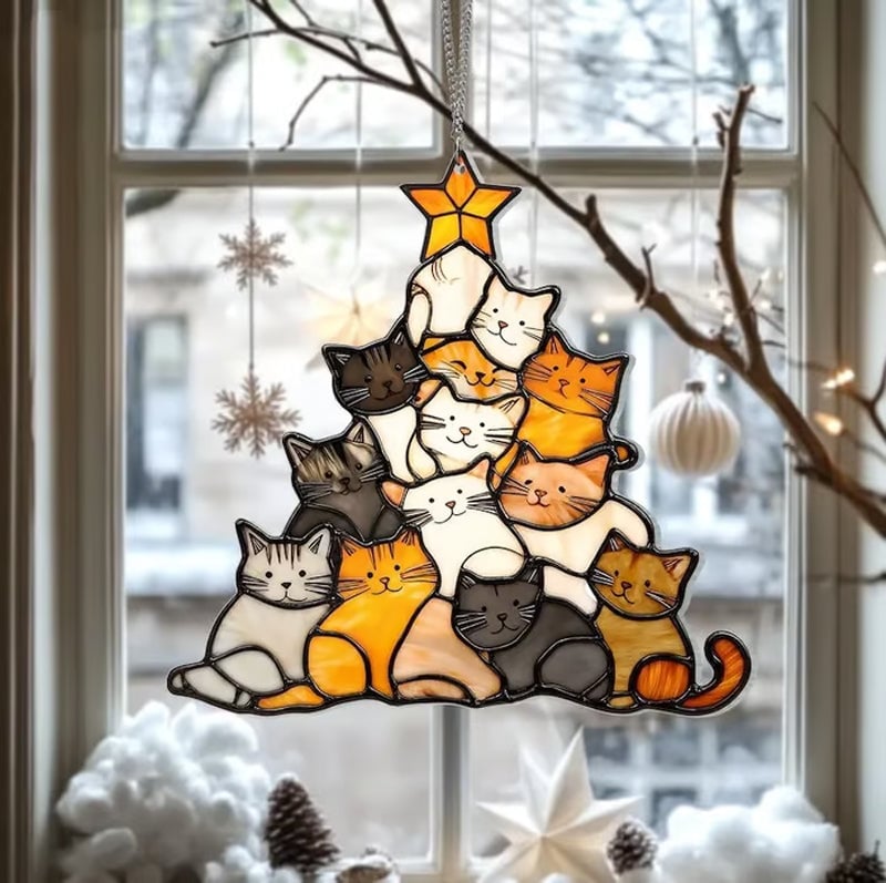 Katte Juletræ Suncatcher Ornament