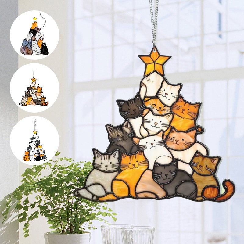 Katte Juletræ Suncatcher Ornament