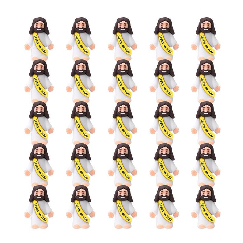 Mini-Jesus-Figuren mit dem Slogan „Jesus liebt dich“
