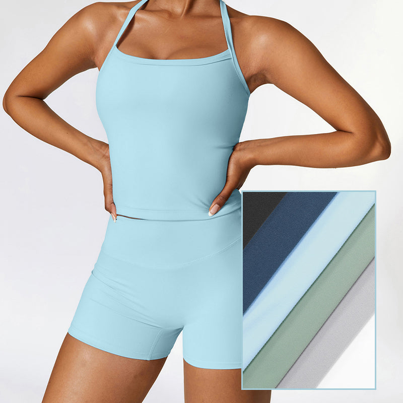 Hosenträger-Shorts für Frauen, einfarbig, Sport-Set
