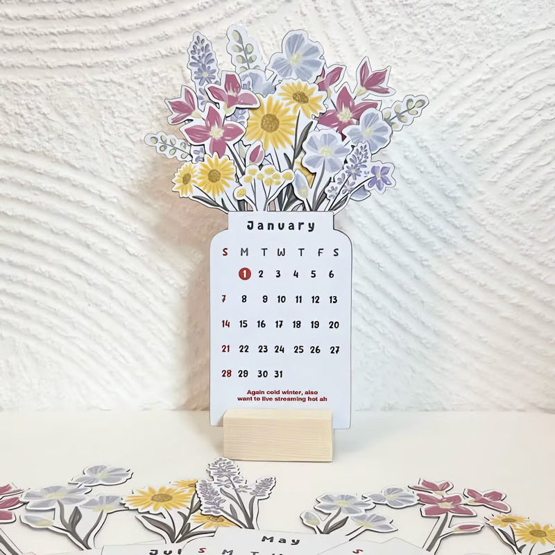 2025 blomstrende skrivebordskalender