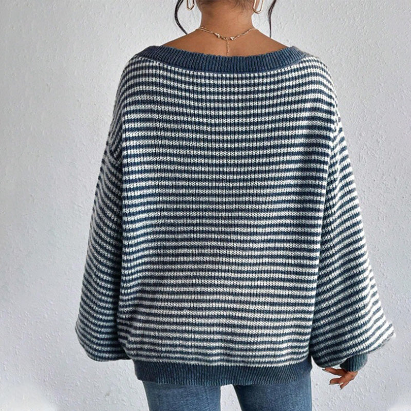 Gestreifter Pullover mit überschnittenen Schultern für Damen