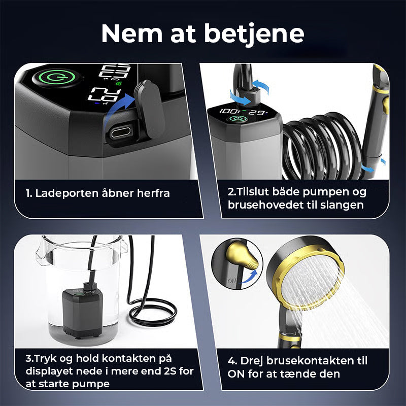 Bærbar genopladelig udendørs campingbruserpumpe