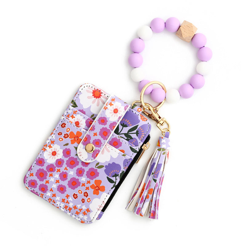 Florale Lederbrieftasche mit Schlüsselanhänger und Armband