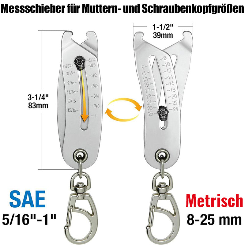 Schlüsselanhänger mit Schraubengrößen-Checker