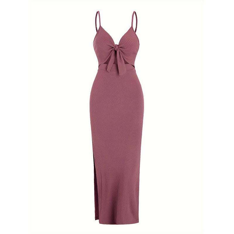 Schlichtes Camisole-Kleid mit Cut-Outs, Knoten vorne und Schlitz am Oberschenkel für Damen