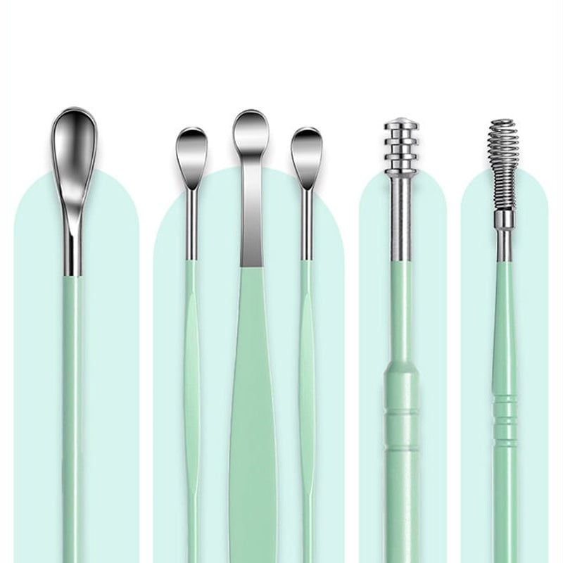 6-teiliges Set mit Spiral-Ohrmassage-Reinigungswerkzeug aus Edelstahl