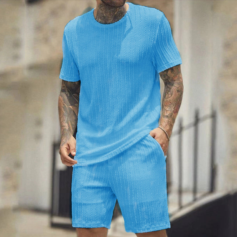 Shorts-Set mit einfarbiger Struktur für Herren