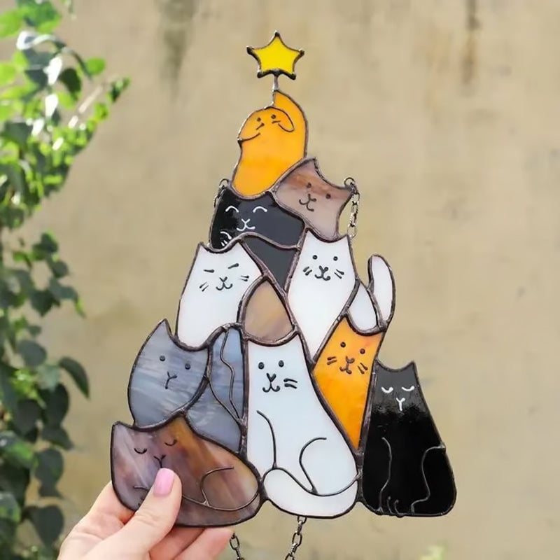 Katte Juletræ Suncatcher Ornament