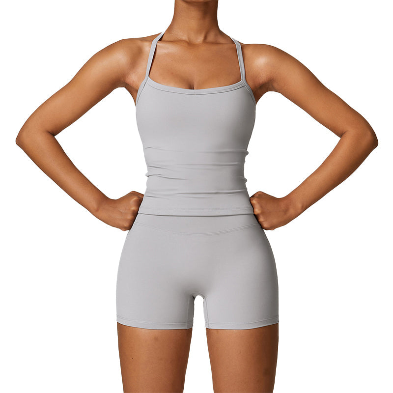 Hosenträger-Shorts für Frauen, einfarbig, Sport-Set