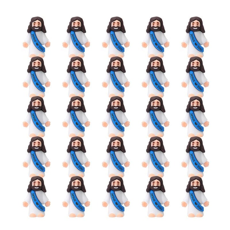 Mini-Jesus-Figuren mit dem Slogan „Jesus liebt dich“
