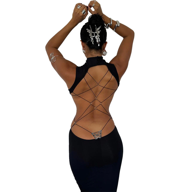 Rückenfreies, figurbetontes Kleid mit Schmetterlingsdekor für Damen