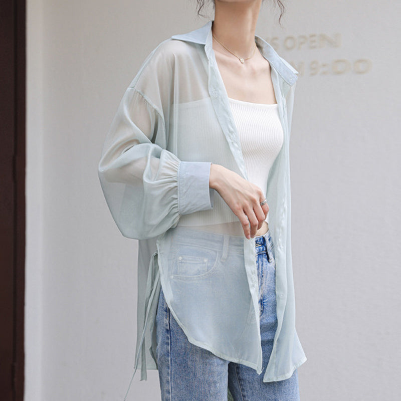 Damen Mode Seitenschlitz Sonnenschutz Shirt