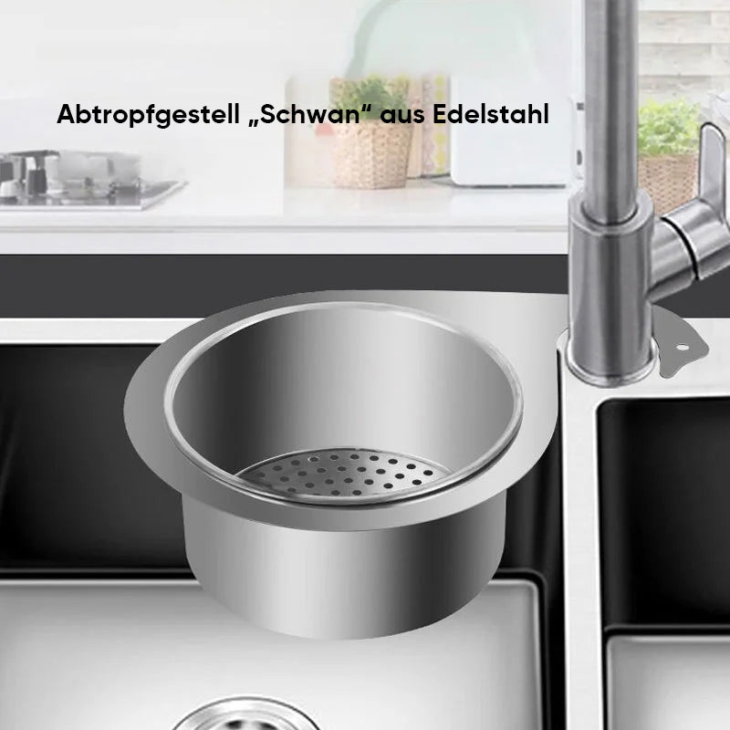 Siebkorb aus Edelstahl in Schwanenform für die Spüle