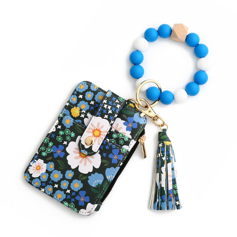 Florale Lederbrieftasche mit Schlüsselanhänger und Armband