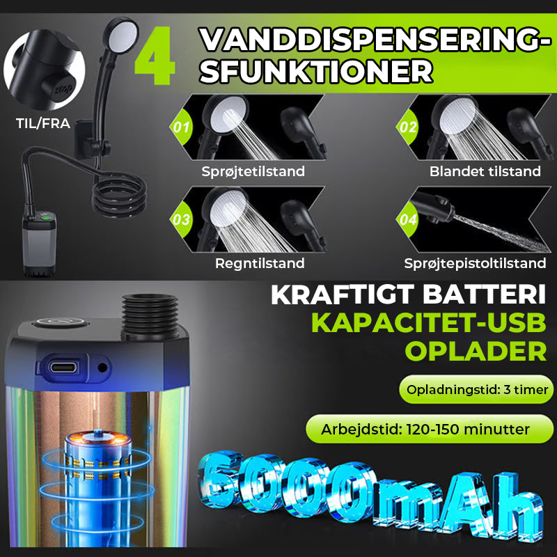 Bærbar genopladelig udendørs campingbruserpumpe