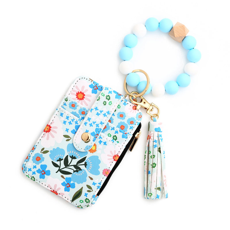 Florale Lederbrieftasche mit Schlüsselanhänger und Armband