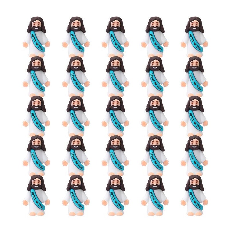 Mini-Jesus-Figuren mit dem Slogan „Jesus liebt dich“