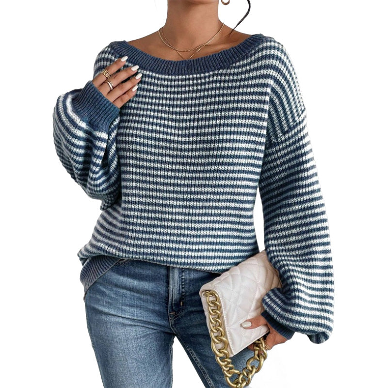 Gestreifter Pullover mit überschnittenen Schultern für Damen