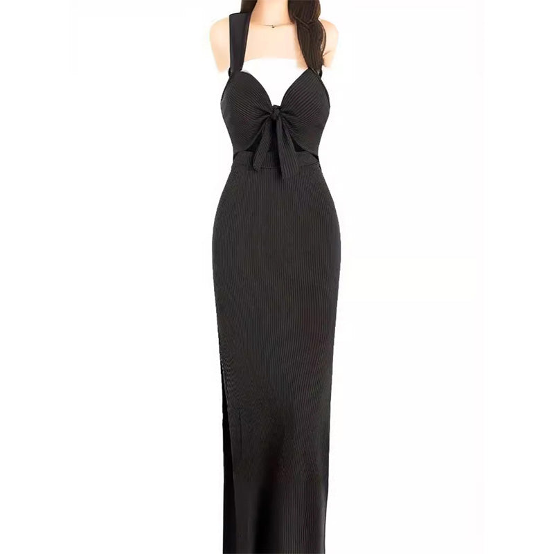 Schlichtes Camisole-Kleid mit Cut-Outs, Knoten vorne und Schlitz am Oberschenkel für Damen