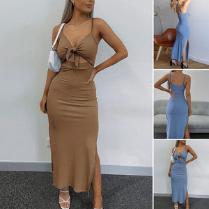 Schlichtes Camisole-Kleid mit Cut-Outs, Knoten vorne und Schlitz am Oberschenkel für Damen