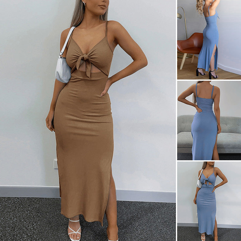Schlichtes Camisole-Kleid mit Cut-Outs, Knoten vorne und Schlitz am Oberschenkel für Damen