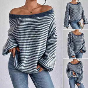 Gestreifter Pullover mit überschnittenen Schultern für Damen