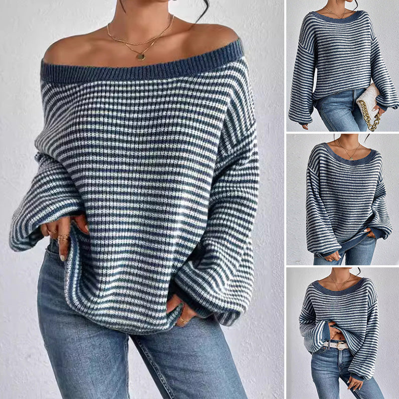 Gestreifter Pullover mit überschnittenen Schultern für Damen