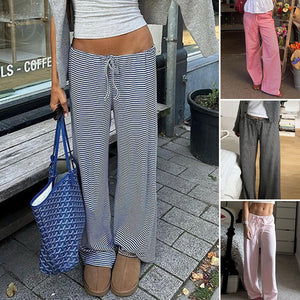 Gestreifte Strick-Freizeithose mit Farbblockdesign und niedriger Leibhöhe
