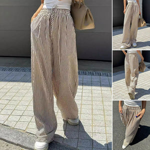 Lockere und vielseitige Hose mit hoher Taille und weitem Bein und elastischem Bund