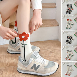 Niedliche mittellange Baumwollsocken im Retro-Stil (5 Paar)