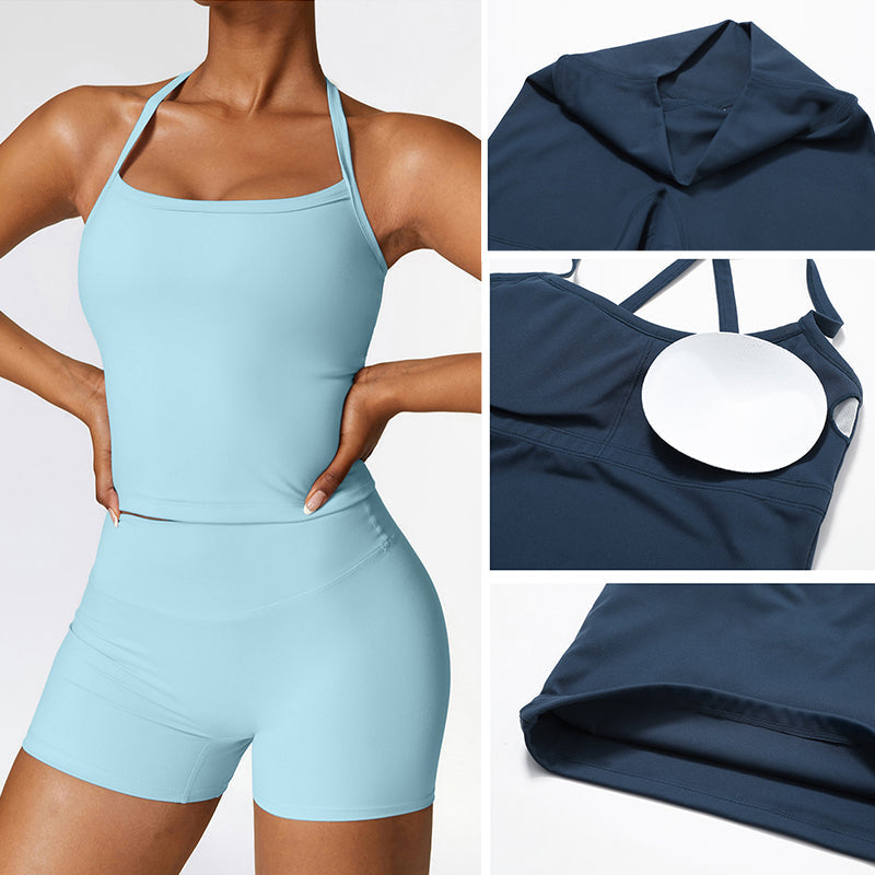 Hosenträger-Shorts für Frauen, einfarbig, Sport-Set