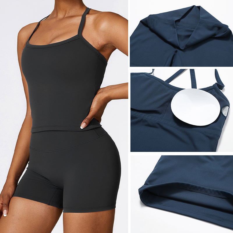 Hosenträger-Shorts für Frauen, einfarbig, Sport-Set