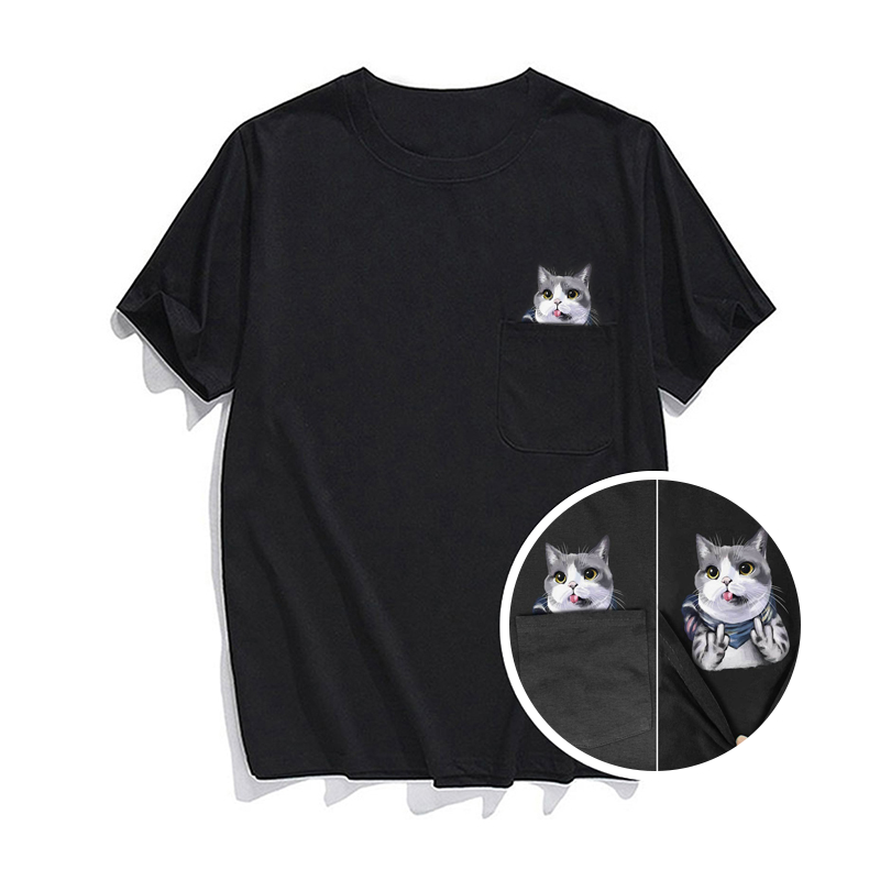Versteckter Mittelfinger Signiert Lustige Katze Bedrucktes T-Shirt