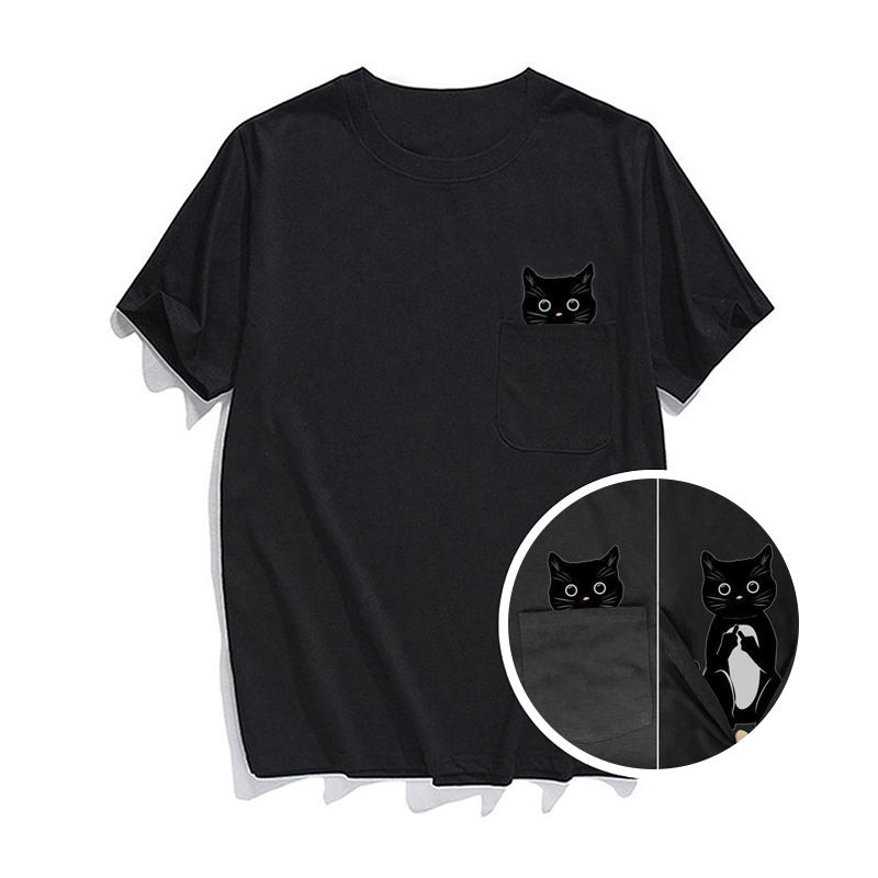 Versteckter Mittelfinger Signiert Lustige Katze Bedrucktes T-Shirt